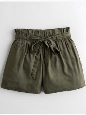 Hollister Olive Green High-Waist Paper Bag Tie Shorts